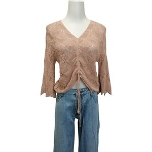 🐿🐿 Knit V-Neck Drawstring Sweater Top - Dusty Rose